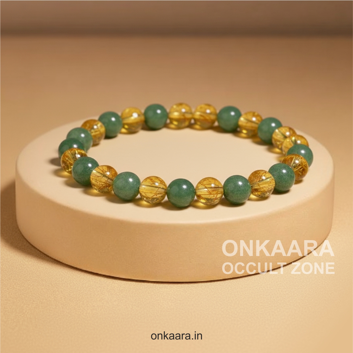 Citrine and Green Aventurine crystal bracelet with round polished beads.